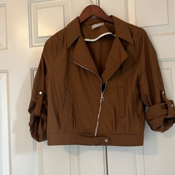 Zippered Brown Cropped Jacket - Picture 1 of 7